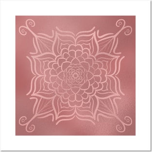 Rose Gold Flower Mandala Posters and Art